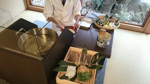 In-room tempura prepared before guests